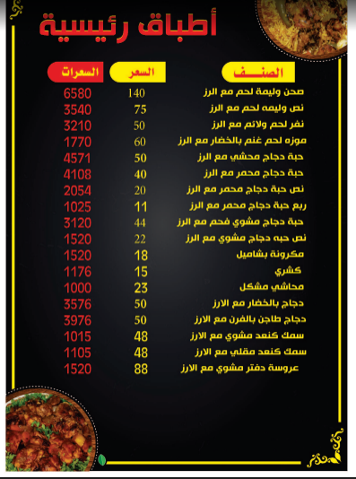 منيو مطعم قصر منتزه