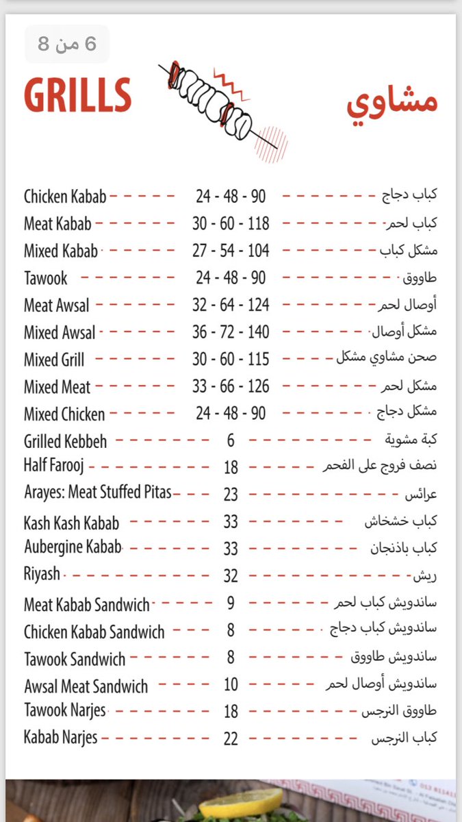 منيو مطعم النرجس