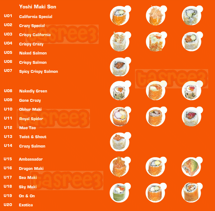 أسعار أكلات مطعم Sushi Yoshi