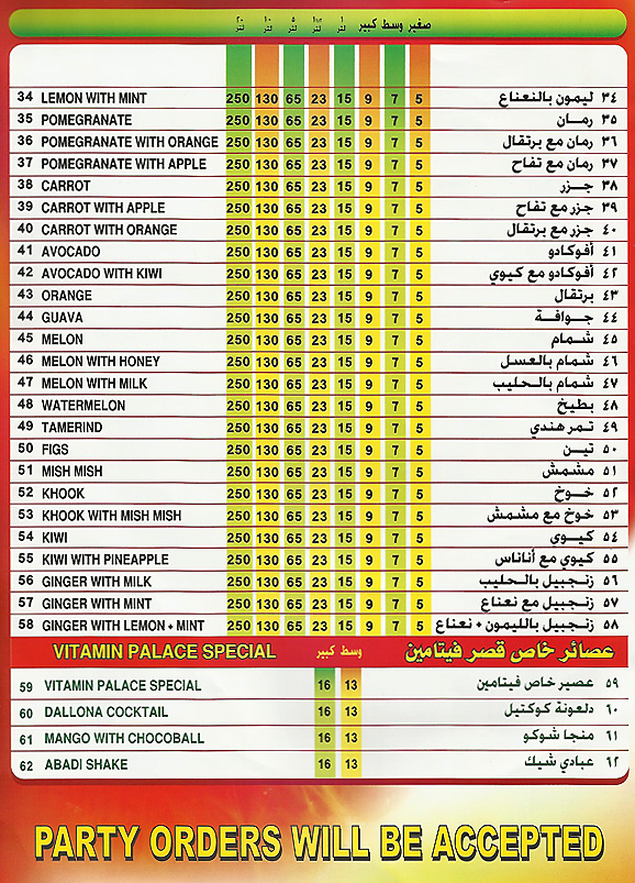 منيو قصر الفيتامين الدمام