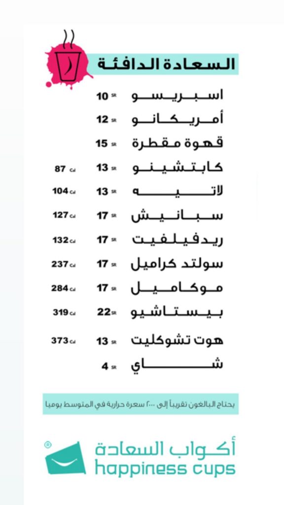 منيو كافيه أكواب السعادة  